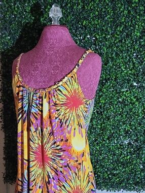 Vibrant Yellow Multi-Color Sunburst Slip Dress